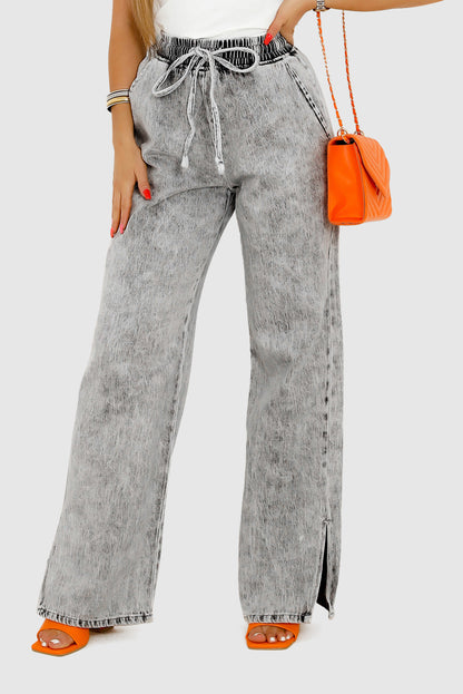 Charcoal Gray Elastic Waist Wide-Leg Pull-On Jeans