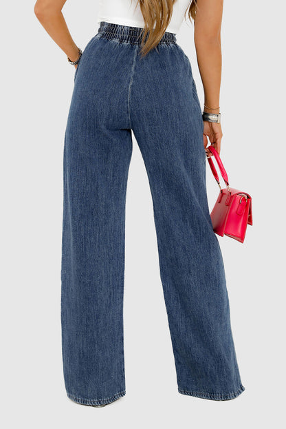 Charcoal Gray Elastic Waist Wide-Leg Pull-On Jeans