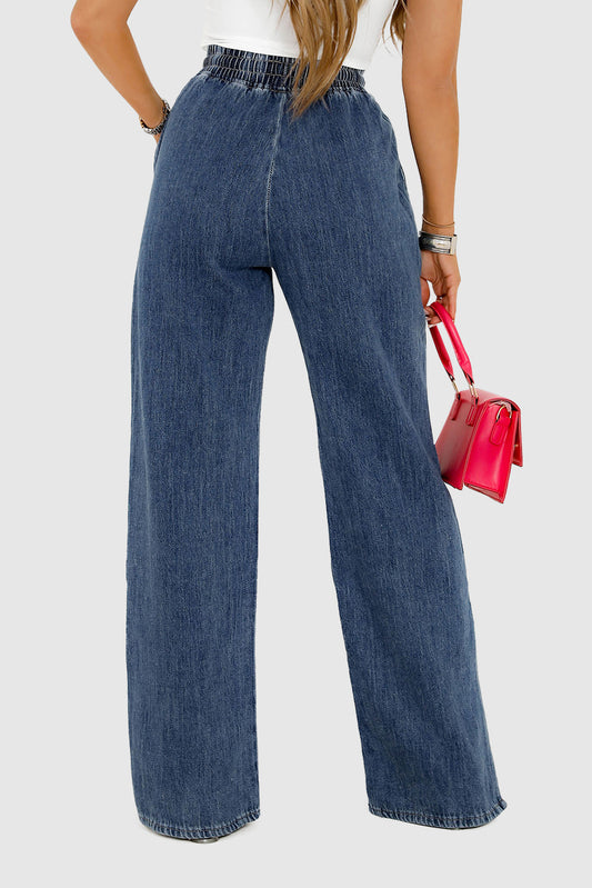 Charcoal Gray Elastic Waist Wide-Leg Pull-On Jeans