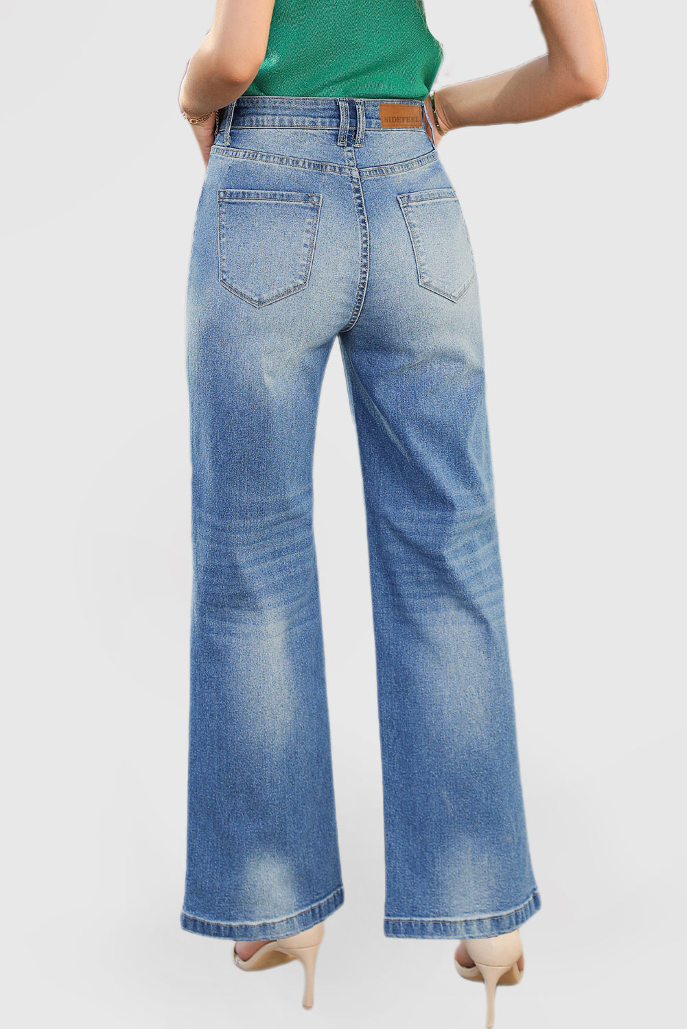 High Waist Casual Wide Leg Denim Pants with Pockets