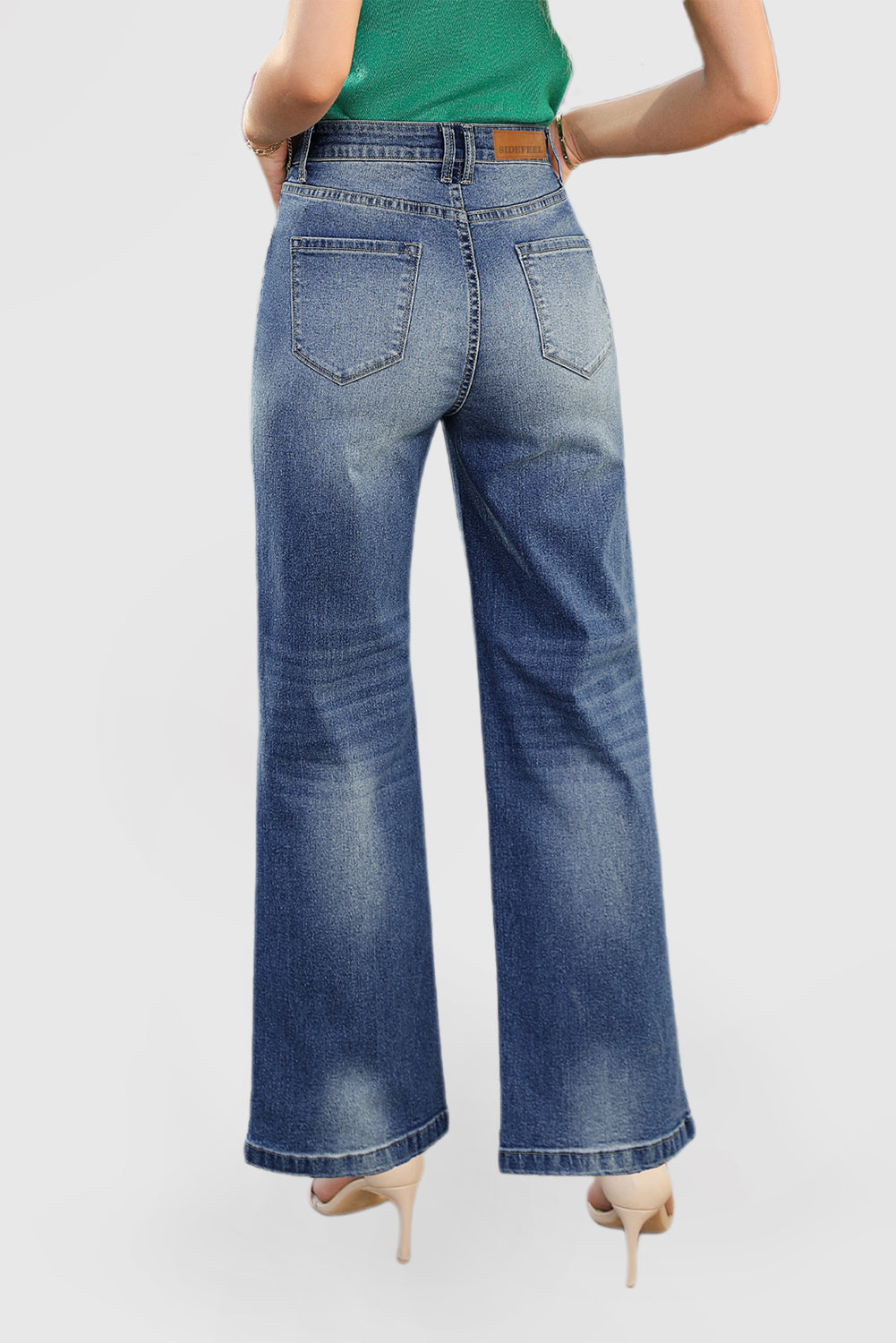 High Waist Casual Wide Leg Denim Pants with Pockets