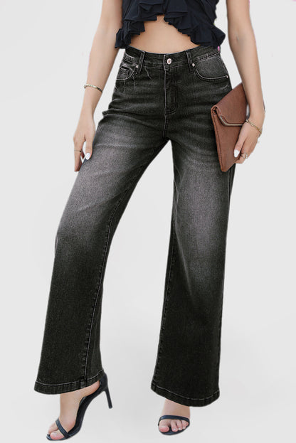 High Waist Casual Wide Leg Denim Pants with Pockets