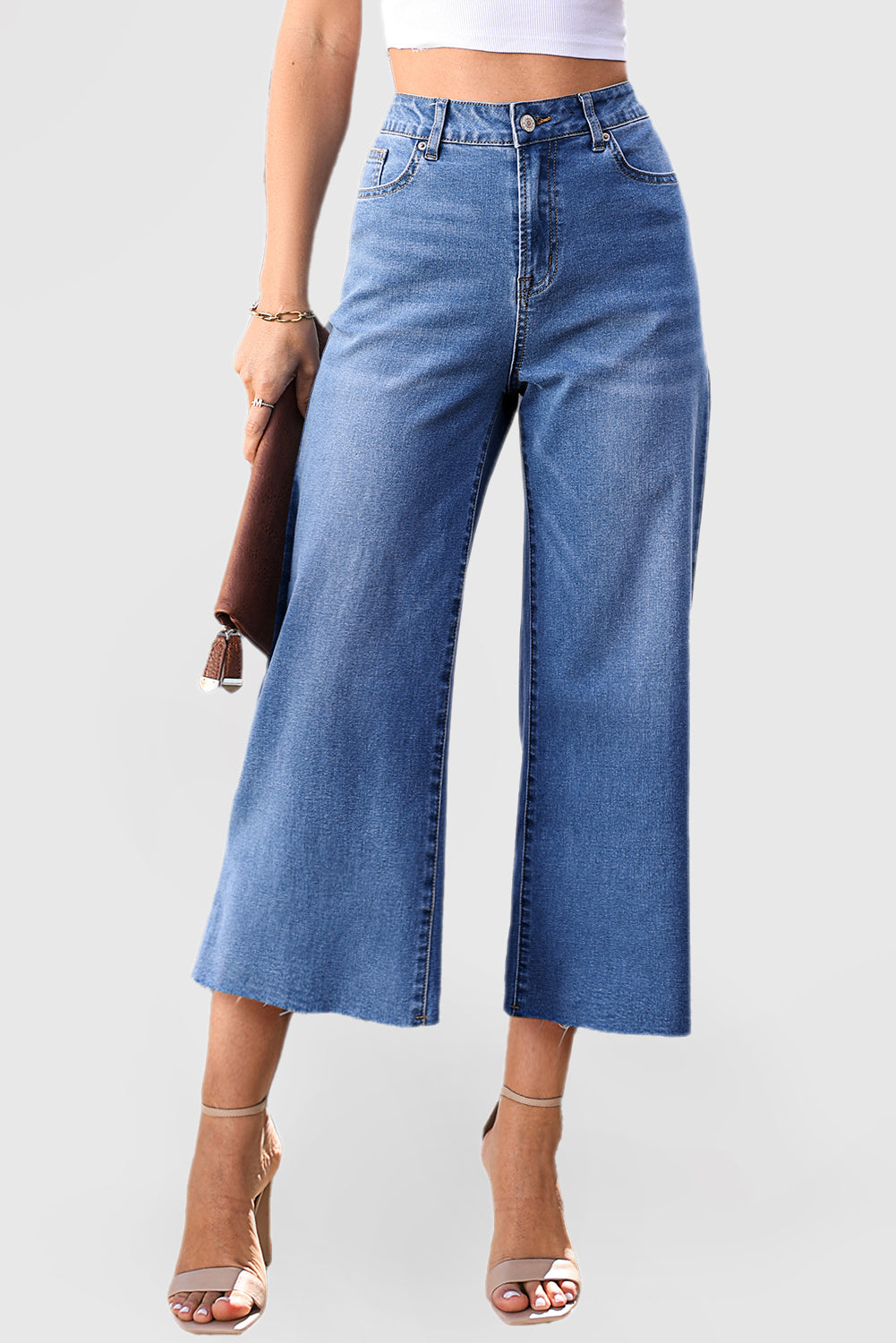 High Waisted Light Wash Loose Wide Leg Jeans