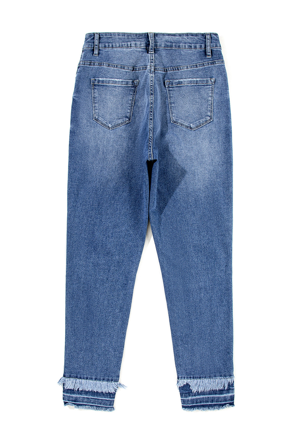 Light Blue Ripped Ankle Skinny Jeans with Frayed Edges