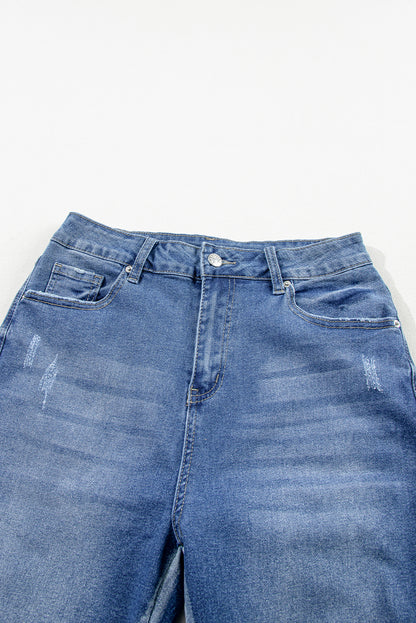 Light Blue Ripped Ankle Skinny Jeans with Frayed Edges