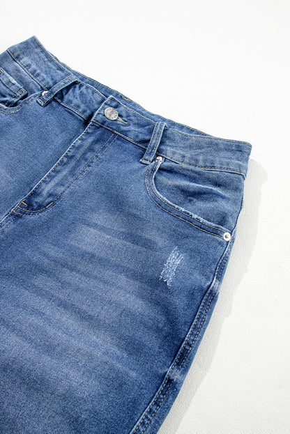 Light Blue Ripped Ankle Skinny Jeans with Frayed Edges