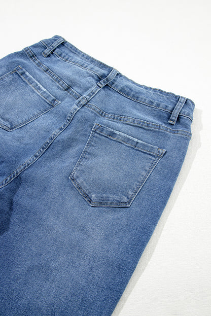 Light Blue Ripped Ankle Skinny Jeans with Frayed Edges