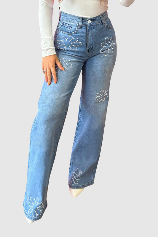 Women's Light Blue High Waisted Wide Leg Jeans