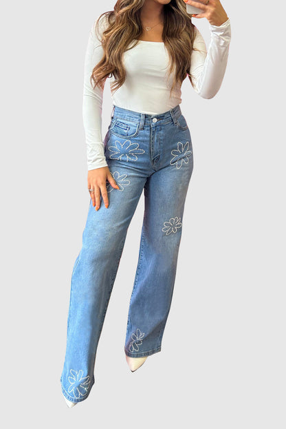 Women's Light Blue High Waisted Wide Leg Jeans