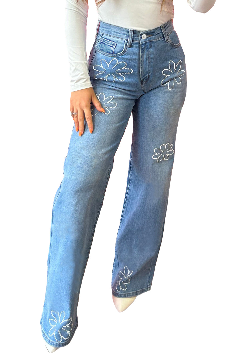 Women's Light Blue High Waisted Wide Leg Jeans
