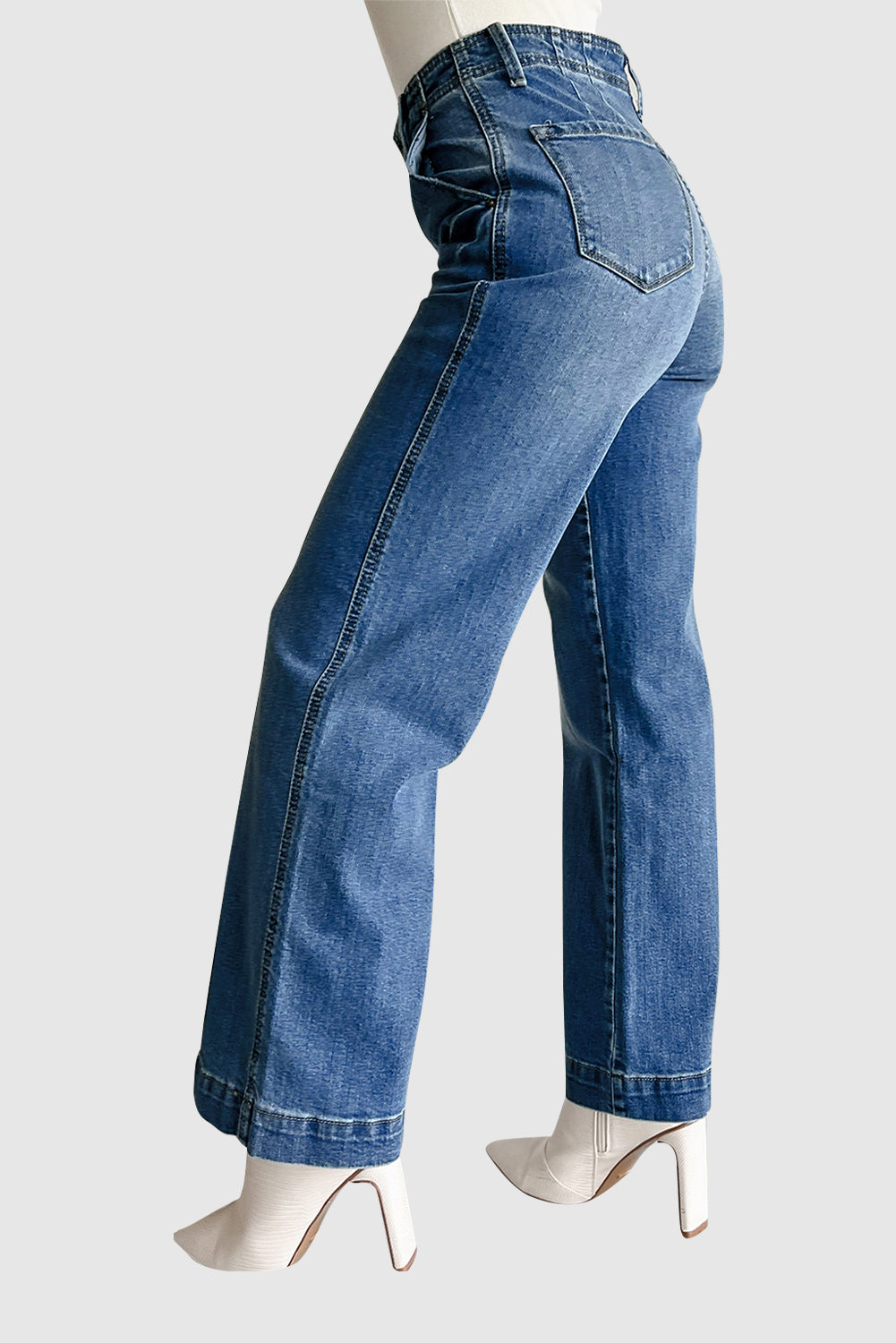 Casual High Waist Jeans Pure Color Straight Jeans