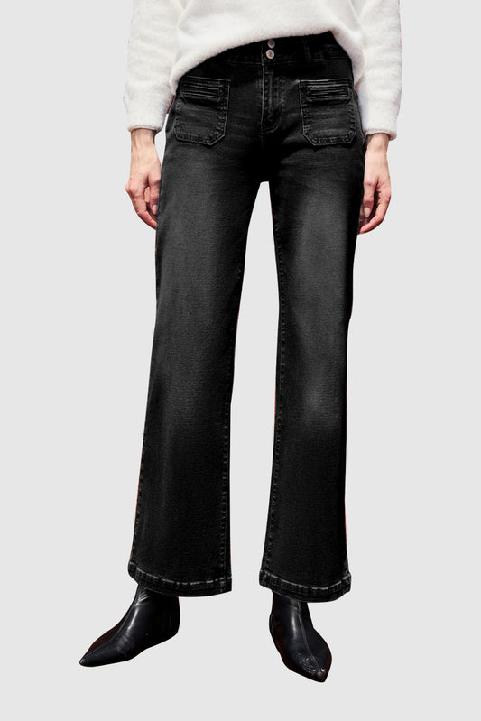 Women's High Waist Flare Jeans Solid Color Straight Jeans