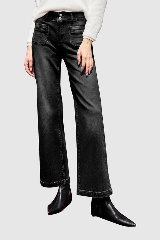 Women's High Waist Flare Jeans Solid Color Straight Jeans