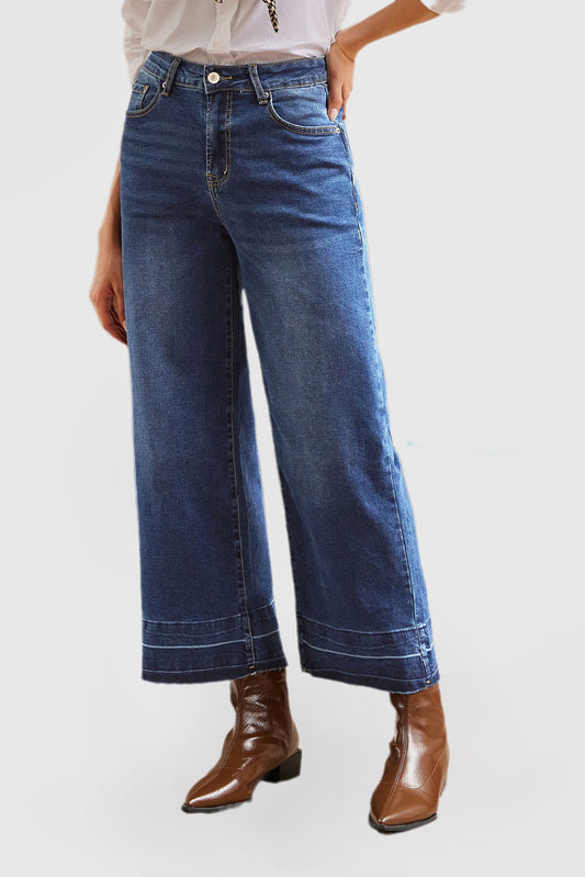 Solid Color Mid-Rise Straight Leg Casual Jeans