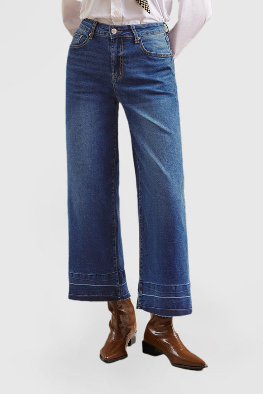 Solid Color Mid-Rise Straight Leg Casual Jeans