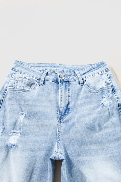 Beau Blue Light-Wash Flare Jeans with Distressed Detailing