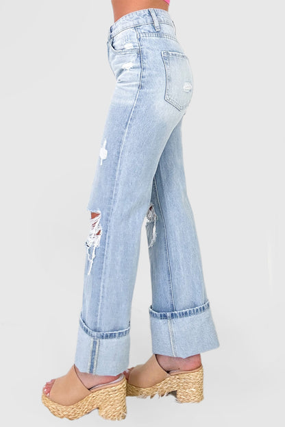Beau Blue Light-Wash Flare Jeans with Distressed Detailing