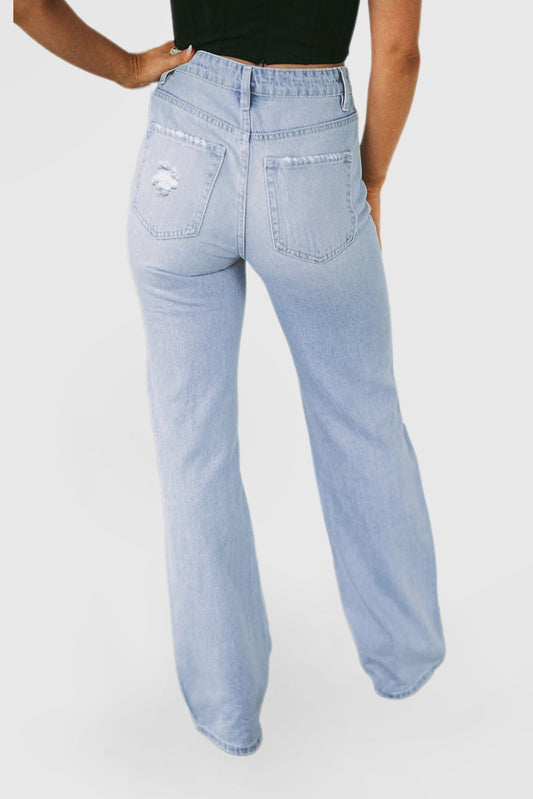 Beau Blue Vintage Faded Distressed Flare Jeans