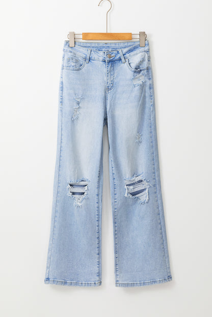 Beau Blue Vintage Faded Distressed Flare Jeans