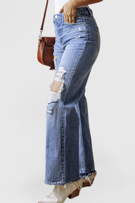 Women's Fashion Aged Jeans High Waistline Straight Legs
