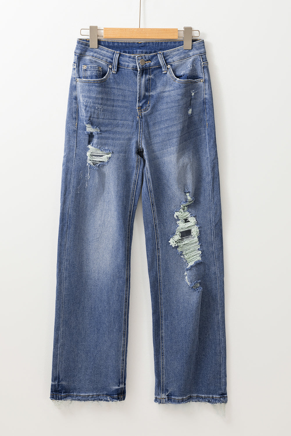 Women's Fashion Aged Jeans High Waistline Straight Legs