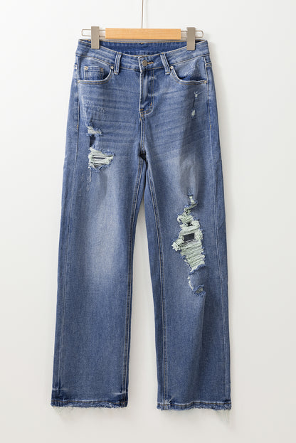 Women's Fashion Aged Jeans High Waistline Straight Legs