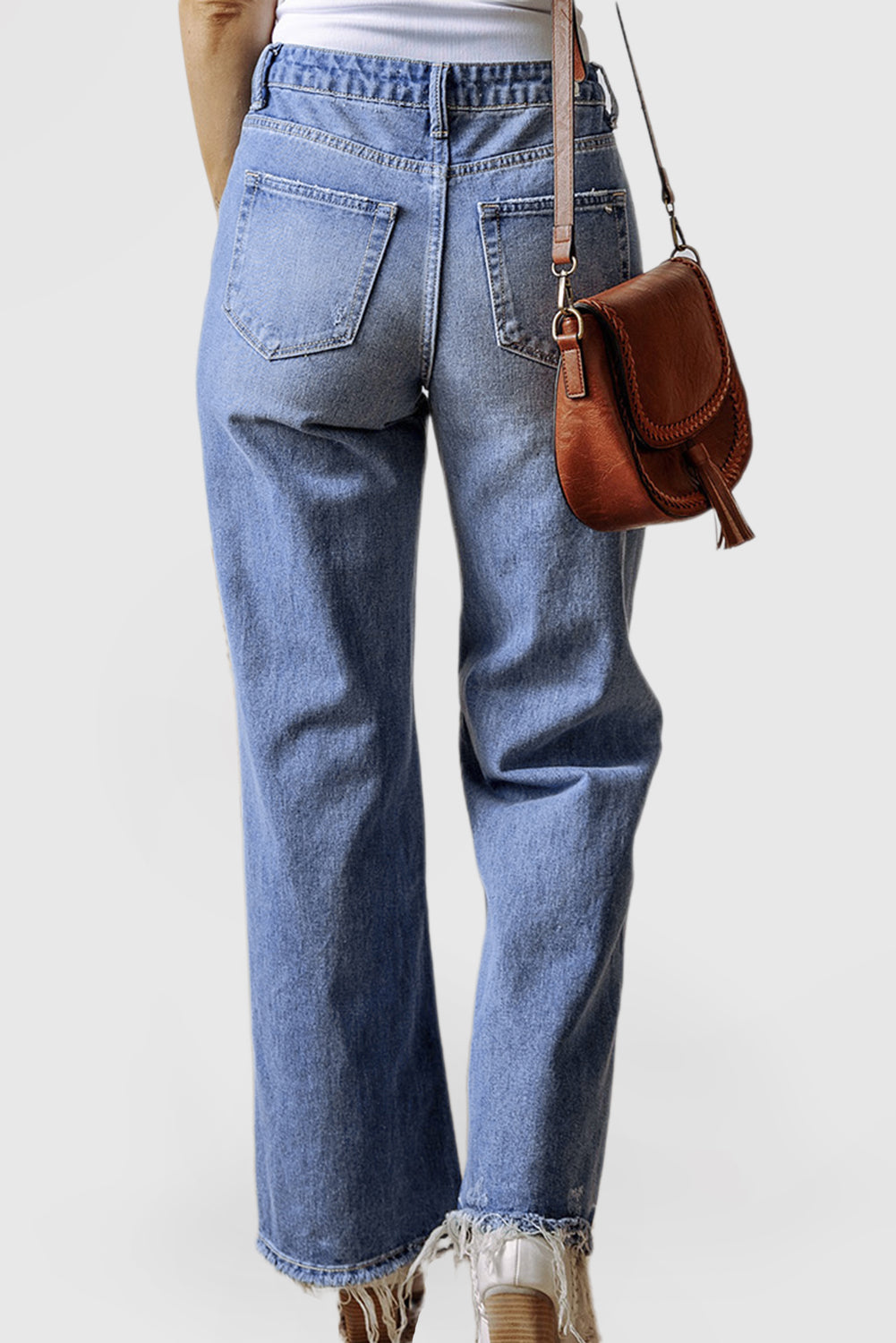 Women's Fashion Aged Jeans High Waistline Straight Legs