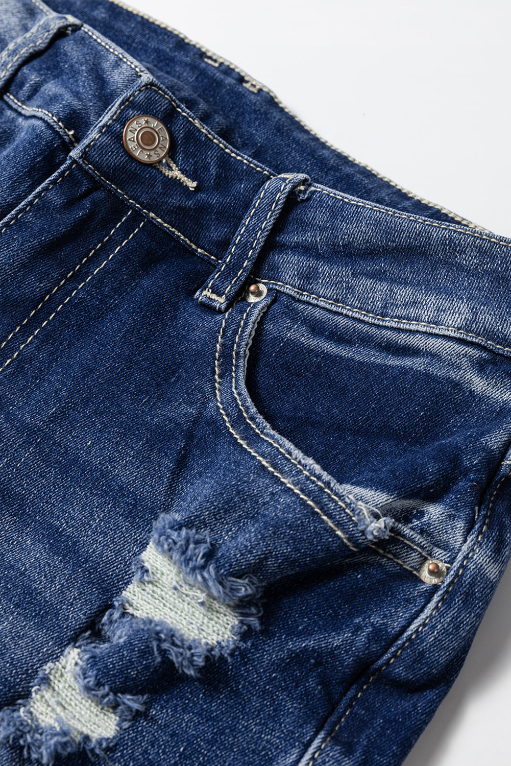 Dusk Blue High-Rise Ripped Jeans with Mineral Wash