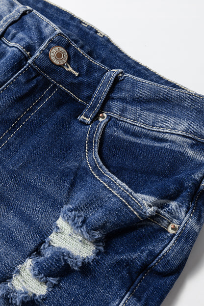 Dusk Blue High-Rise Ripped Jeans with Mineral Wash