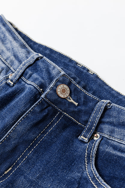 Dusk Blue High-Rise Ripped Jeans with Mineral Wash