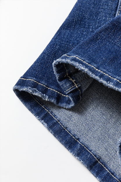 Dusk Blue High-Rise Ripped Jeans with Mineral Wash
