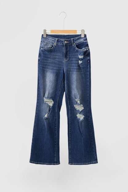 Dusk Blue High-Rise Ripped Jeans with Mineral Wash