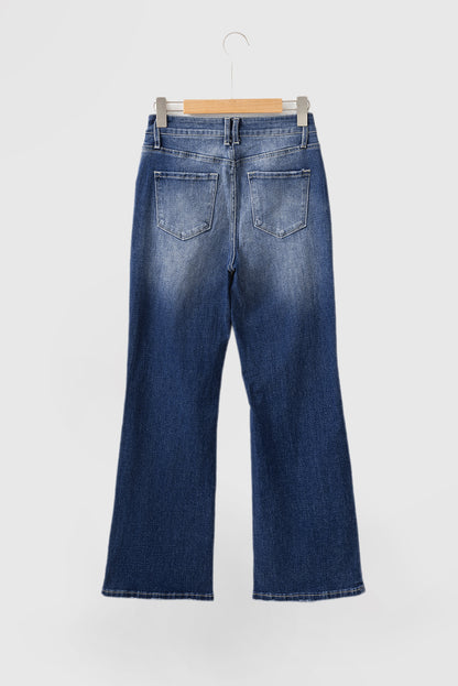 Dusk Blue High-Rise Ripped Jeans with Mineral Wash