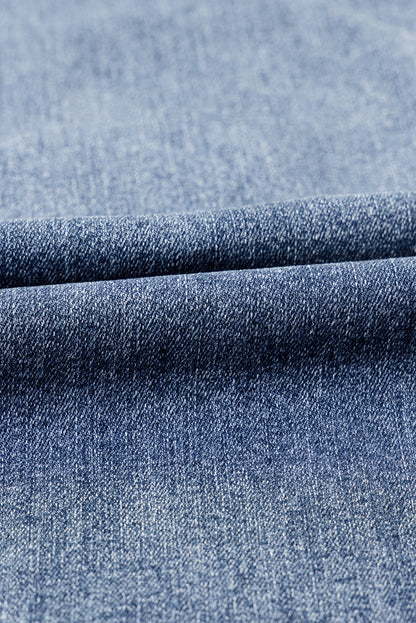 Dusk Blue High-Rise Flared Jeans with Distressed Hem