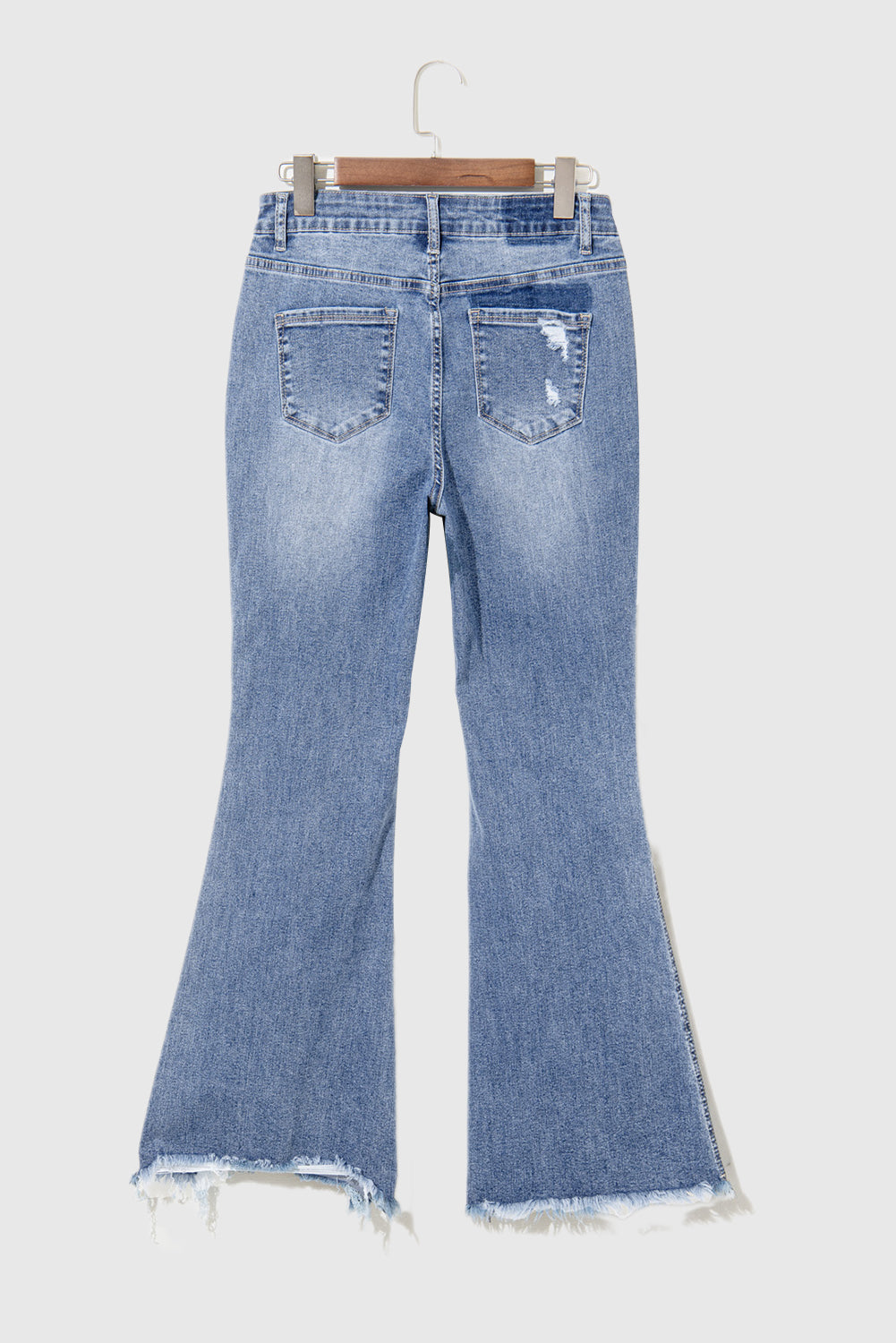 Dusk Blue High-Rise Flared Jeans with Distressed Hem