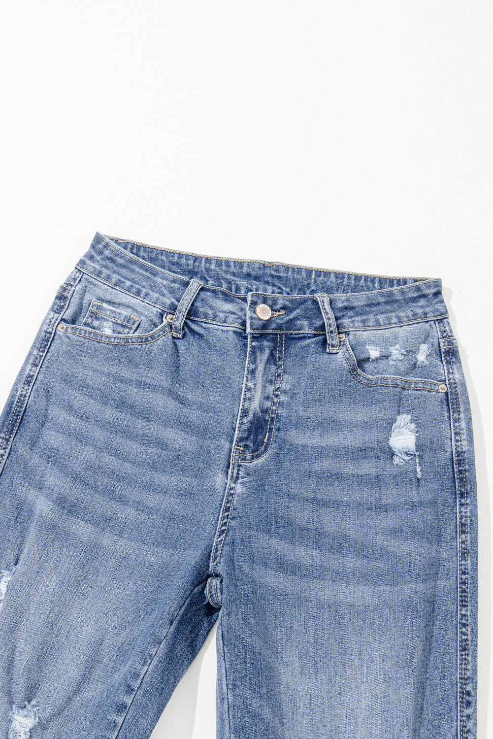 Dusk Blue High-Rise Flared Jeans with Distressed Hem