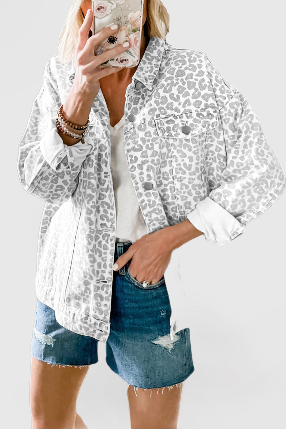 Women's Fashion Flap Pocket Leopard Print Jacket