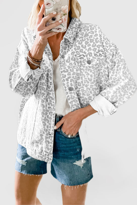 Women's Fashion Flap Pocket Leopard Print Jacket