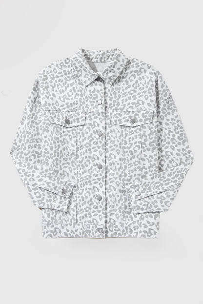 Women's Fashion Flap Pocket Leopard Print Jacket