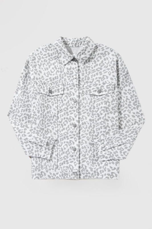 Women's Fashion Flap Pocket Leopard Print Jacket