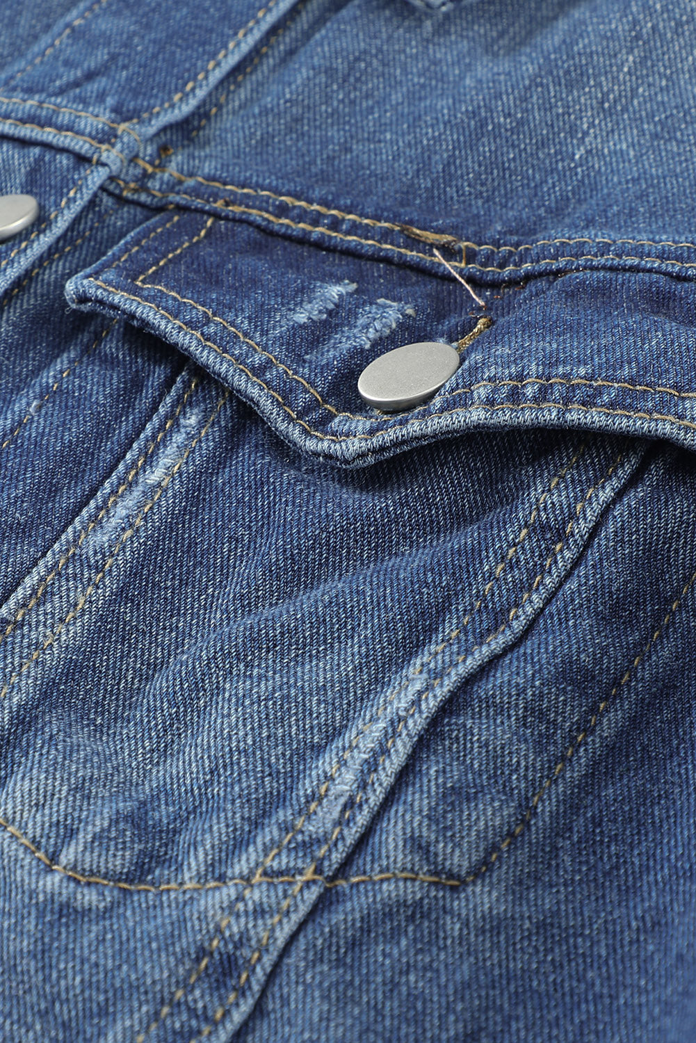Sky Blue Denim Jacket with Lapel, Distressed Details