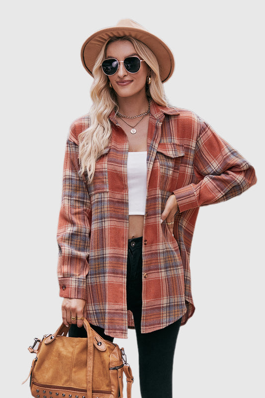 Caramel Casual Fashion Oversized Loose Plaid Shirt