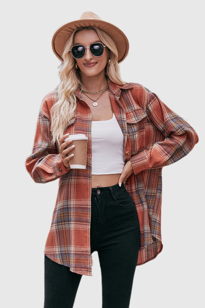 Caramel Casual Fashion Oversized Loose Plaid Shirt