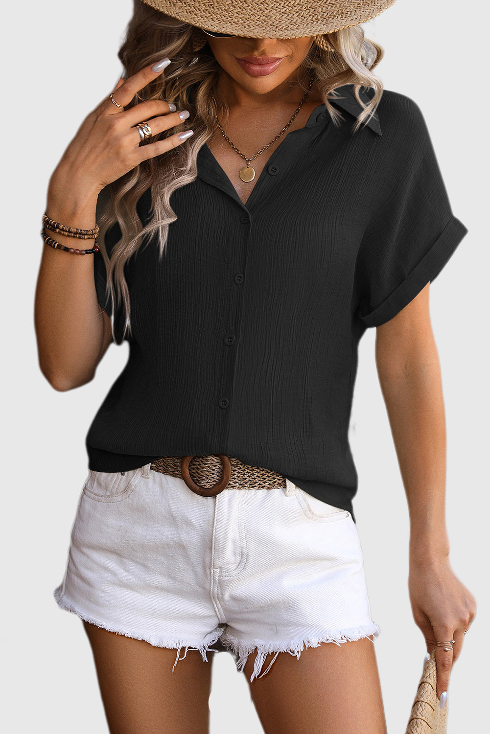 Short Sleeve Cotton Button Down Up Shirt
