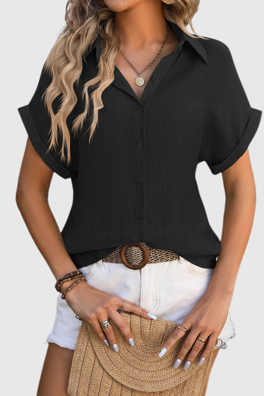 Short Sleeve Cotton Button Down Up Shirt
