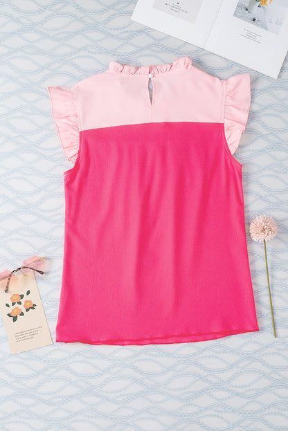 Pullover Round Neck Short Sleeve Top Women Simple Style Pleated Colorblocking Chiffon Shirt Women