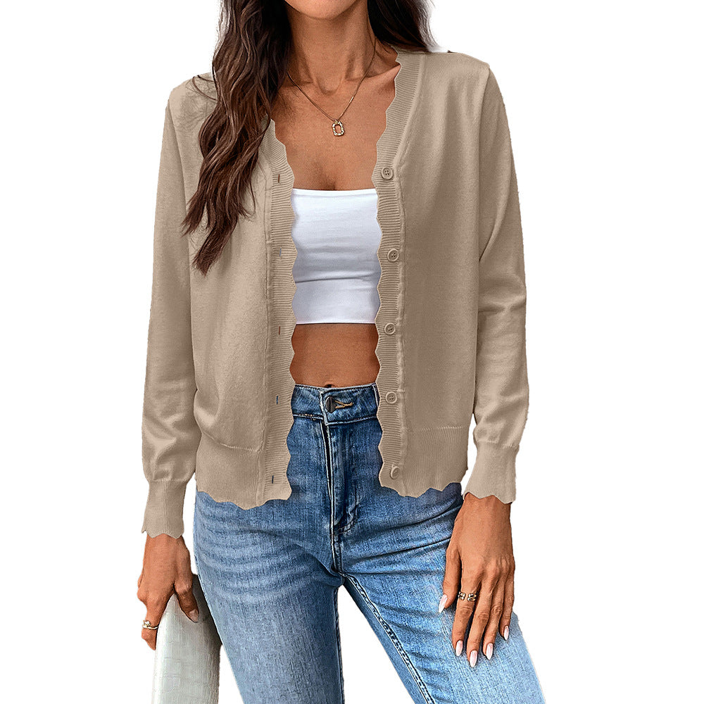 Womens V Neck Lightweight Knit Button Cardigan