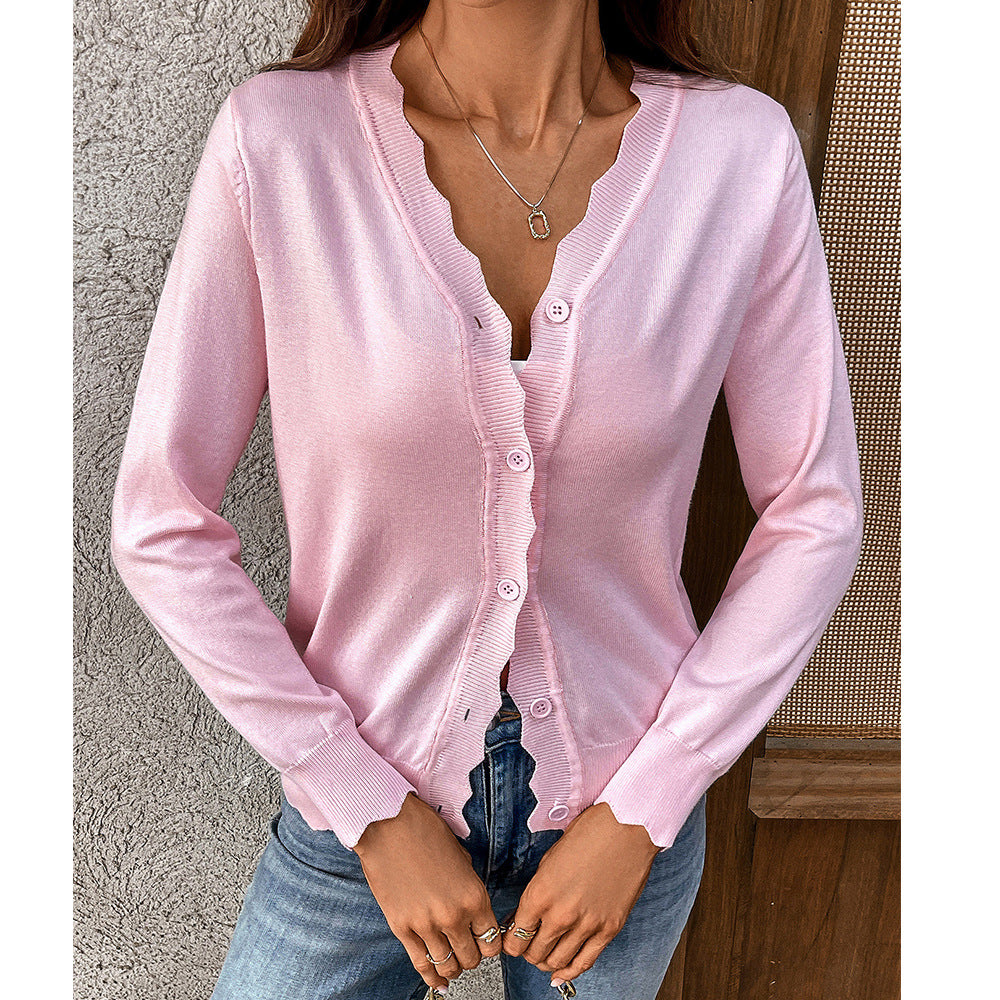 Womens V Neck Lightweight Knit Button Cardigan