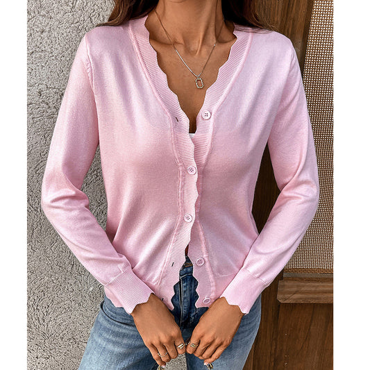 Womens V Neck Lightweight Knit Button Cardigan
