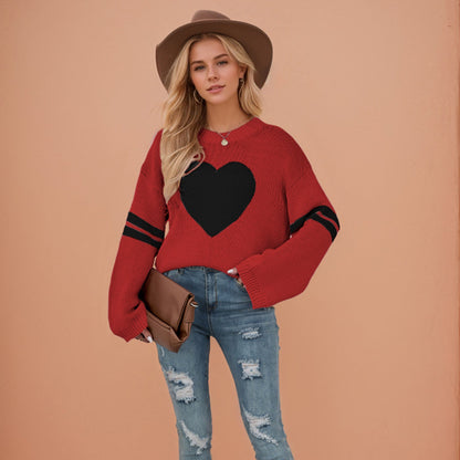 Color Block Heart Knit Sweater Valentines Pullover